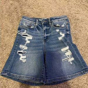 Distressed Blue Denim Shorts